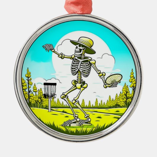 Skeleton Disk Golfing Weihnachten Ornament Aus Metall (Vorne)