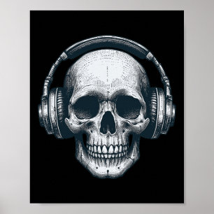 Skeleton Dj Kopfhörer Spooky Skull Musiker Hallo Poster