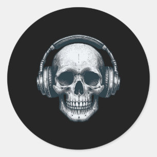 Skeleton Dj Kopfhörer Spooky Skull Musiker Hallo Runder Aufkleber