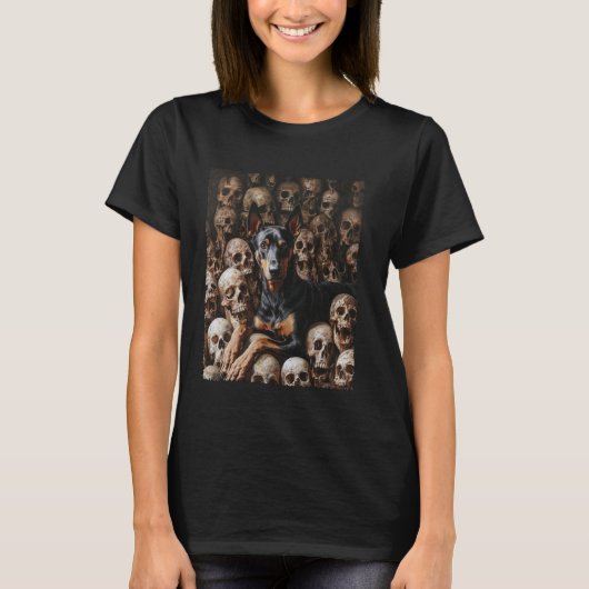 Skeleton Doberman Pinscher Black T-Shirt (Vorderseite)