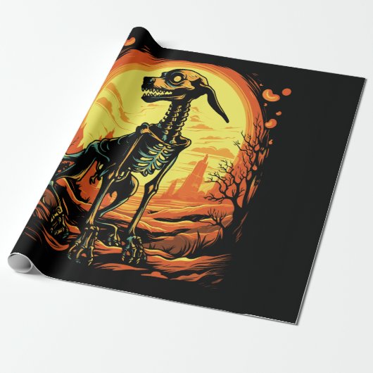 Skeleton Dog Halloween Art Geschenkpapier (Ungerollt)