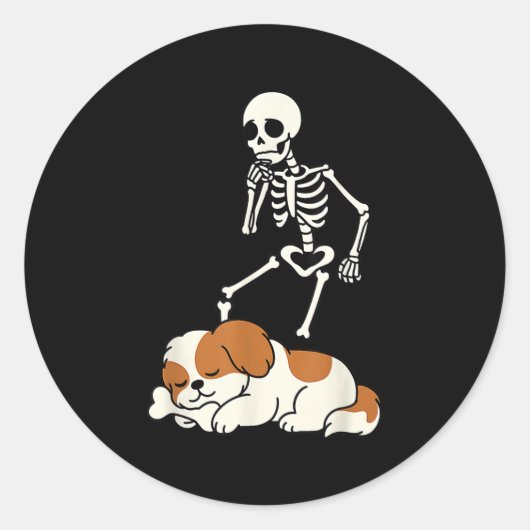 Skeleton Dog Halloween Skeleton Chasing Shih Tzu S Runder Aufkleber (Vorderseite)