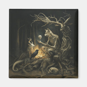 Skeleton Dog Moon Occult Dark Hexy AI Art Magnet