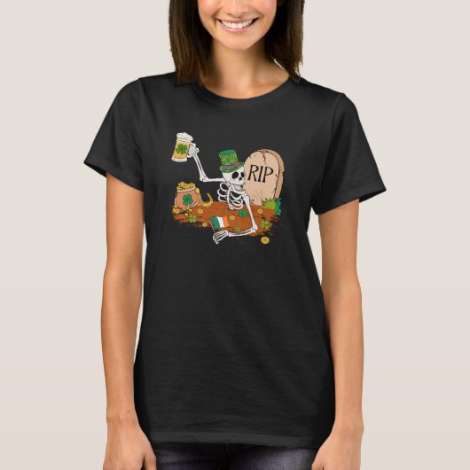 Skeleton Drink Beer St Patricks Day Leprechaun T-Shirt (Vorderseite)