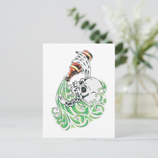 Skeleton Drink Bier Postkarte (Stehend Vorderseite)