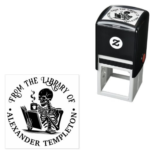 Skeleton Drink Coffee Reading Buch #2 Name Permastempel (Beispiel)