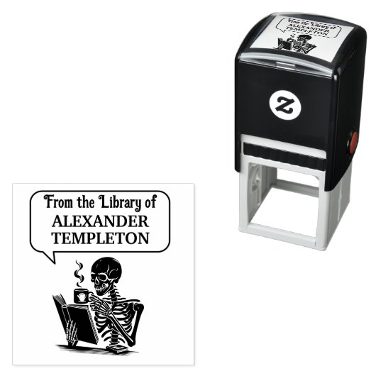 Skeleton Drink Coffee Reading Buch Nr. 2 Permastempel (Beispiel)