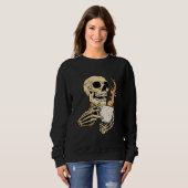 Skeleton Drink Kaffee Halloween Funny Bones Sku Sweatshirt (Vorne ganz)