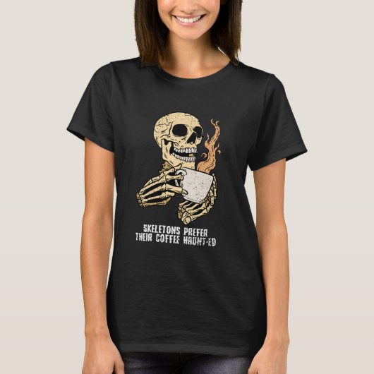 Skeleton Drink Kaffee Halloween Funny Bones Sku T-Shirt (Vorderseite)