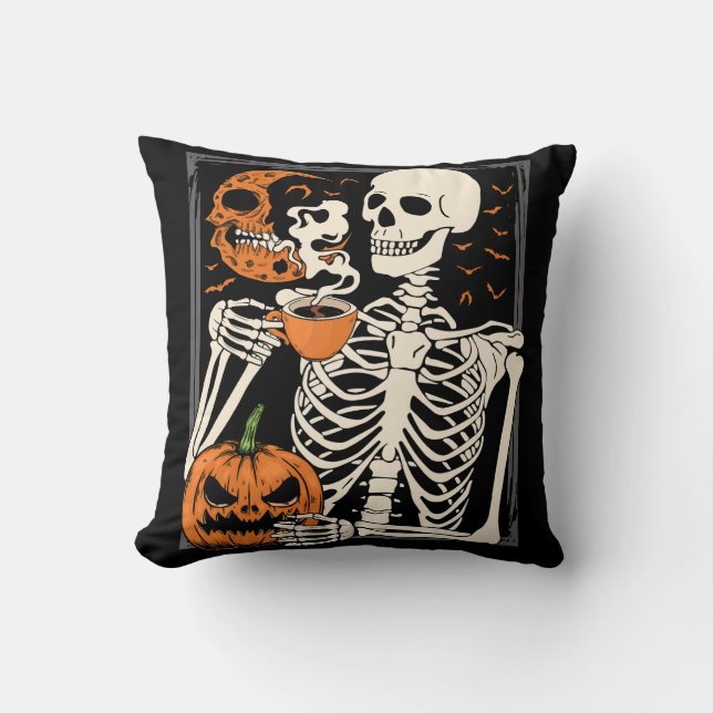 Skeleton Drink Kaffee Lover Halloween Schädel Kissen (Vorderseite)