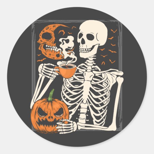 Skeleton Drink Kaffee Lover Halloween Schädel Runder Aufkleber (Vorderseite)