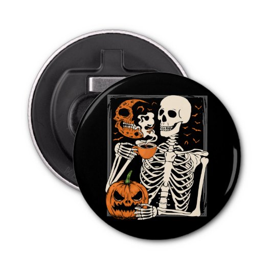Skeleton Drink Kaffee Lover Halloween Skull BT Flaschenöffner (Vorderseite)