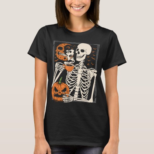 Skeleton Drink Kaffee Lover Halloween Skull WM T-Shirt (Vorderseite)