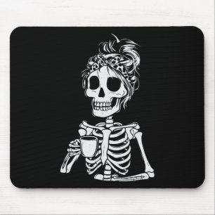 Skeleton Drink Kaffee Skull Funny Halloween Wom Mousepad