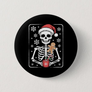Skeleton Drink Kaffee Weihnachtsmannmütze Weihnach Button