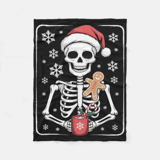 Skeleton Drink Kaffee Weihnachtsmannmütze Weihnach Fleecedecke (Vorderseite)