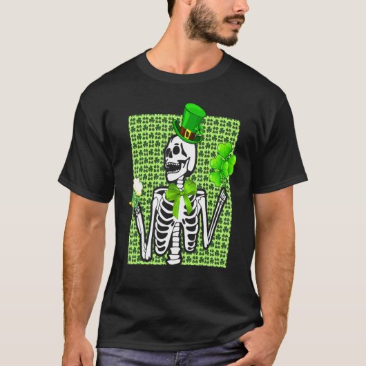 Skeleton Drinken Green Beer St Patrick S Day Iris T-Shirt (Vorderseite)