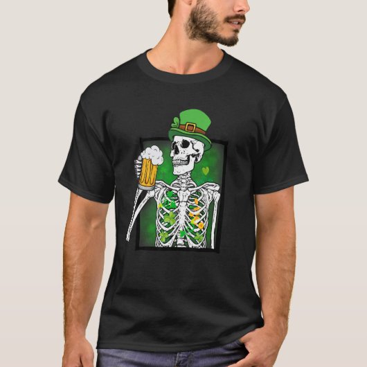 Skeleton Drinking Beer St Patricks Day Shamrock Dr T-Shirt (Vorderseite)