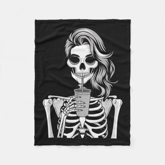 Skeleton Drinking Beverage Monochrome Gothic Hallo Fleecedecke (Vorderseite)