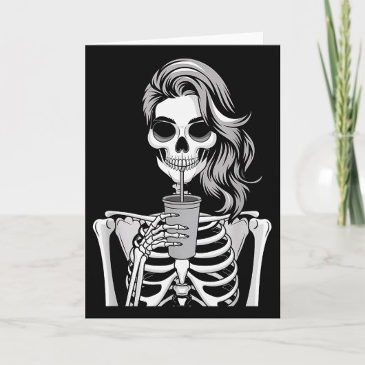 Skeleton Drinking Beverage Monochrome Gothic Hallo Karte (Vorderseite)