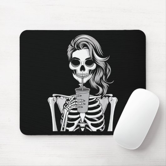 Skeleton Drinking Beverage Monochrome Gothic Hallo Mousepad (Mit Mouse)