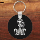 Skeleton Drinking Beverage Monochrome Gothic Hallo Schlüsselanhänger (Vorderseite)