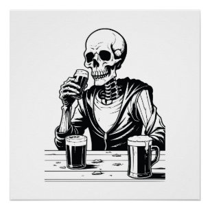 SKELETON DRINKING BIER POSTER
