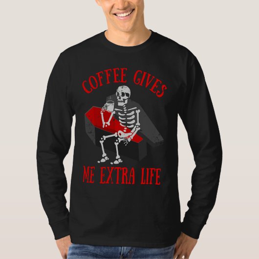 Skeleton Drinking Coffee Cup Of Hot Coffee T-Shirt (Vorderseite)