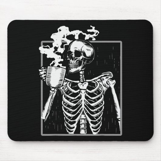 Skeleton Drinking Coffee Lover Funny Halloween Sku Mousepad (Vorne)