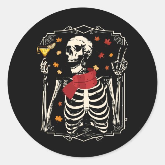 Skeleton Drinking Margarita Cocktail Fall Hallowee Runder Aufkleber (Vorderseite)