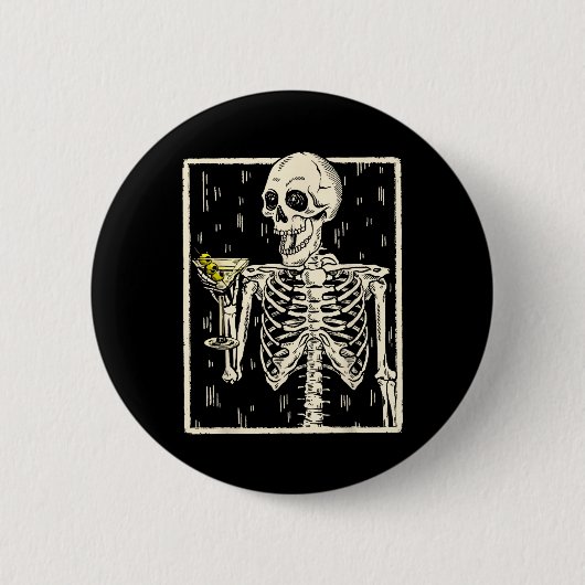 Skeleton Drinks Martini Schwanz Retro Halloween Co Button (Vorderseite)