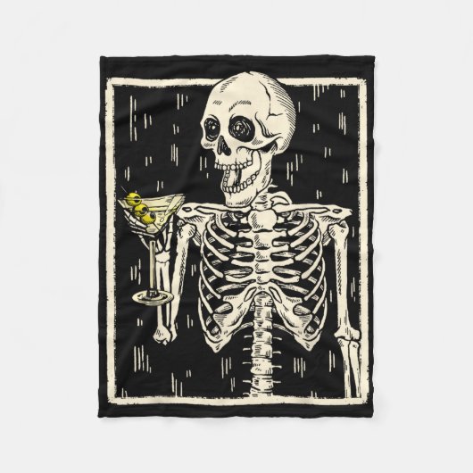 Skeleton Drinks Martini Schwanz Retro Halloween Co Fleecedecke (Vorderseite)