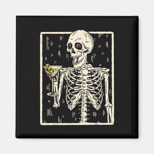 Skeleton Drinks Martini Schwanz Retro Halloween Co Magnet (Vorne)