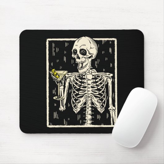 Skeleton Drinks Martini Schwanz Retro Halloween Co Mousepad (Mit Mouse)