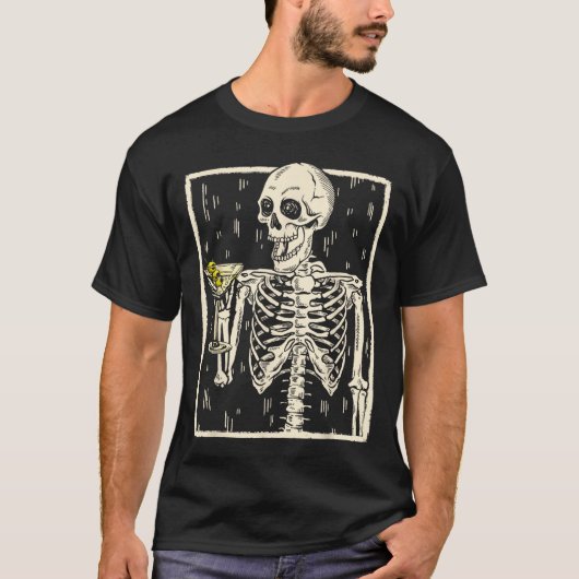 Skeleton Drinks Martini Schwanz Retro Halloween Co T-Shirt (Vorderseite)