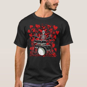 Skeleton Drummer Valentinstag Rock'n'Roll Drum T-Shirt