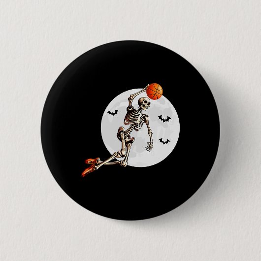 Skeleton Dunk Basketball Spieler Halloween Moon Button (Vorderseite)