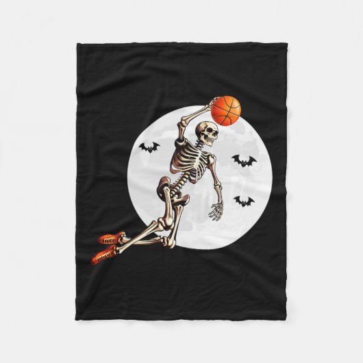 Skeleton Dunk Basketball Spieler Halloween Moon Fleecedecke (Vorderseite)