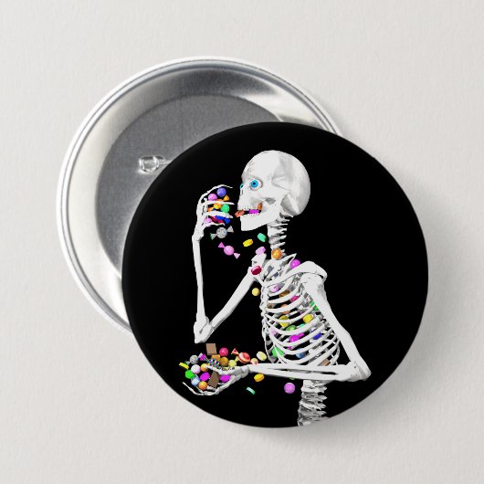 Skeleton Eating Halloween Candy Button (Vorne & Hinten)