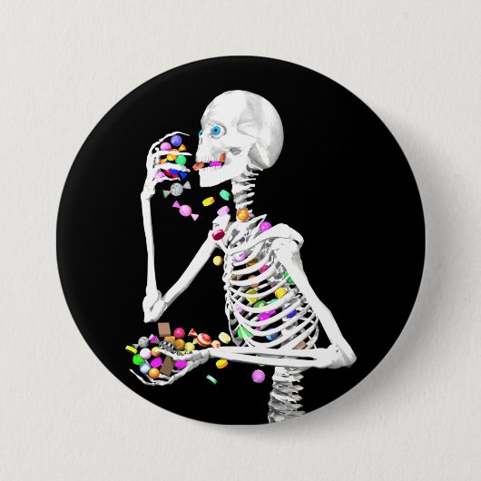 Skeleton Eating Halloween Candy Button (Vorderseite)