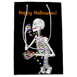 Skeleton Eating Halloween Candy Mittlere Geschenktüte