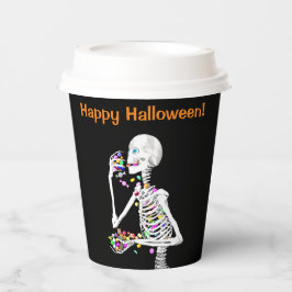 Skeleton Eating Halloween Candy Pappbecher