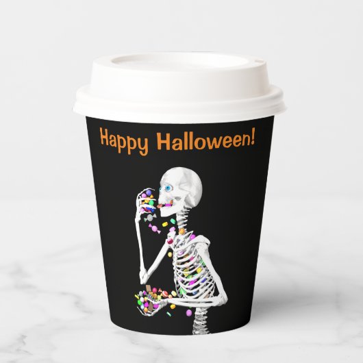Skeleton Eating Halloween Candy Pappbecher (Vorderseite)