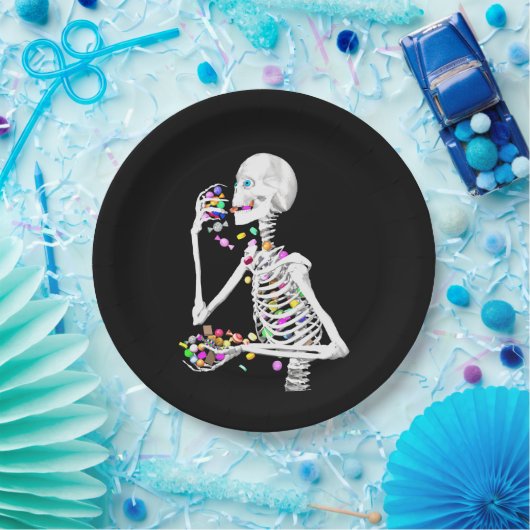 Skeleton Eating Halloween Candy Pappteller (Party)