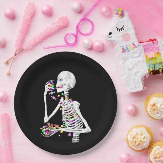 Skeleton Eating Halloween Candy Pappteller (Party)