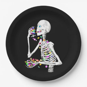 Skeleton Eating Halloween Candy Pappteller