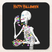 Skeleton Eating Halloween Candy Rechteckiger Pappuntersetzer (Vorderseite)