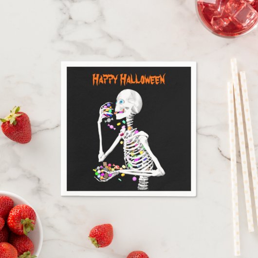 Skeleton Eating Halloween Candy Serviette (Beispiel)