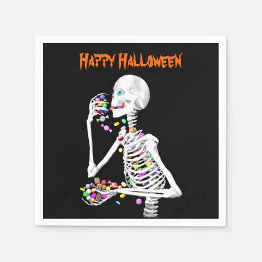 Skeleton Eating Halloween Candy Serviette (Vorderseite)
