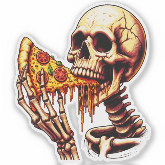 Skeleton Eating Pizza  Aufkleber (Vorderseite)